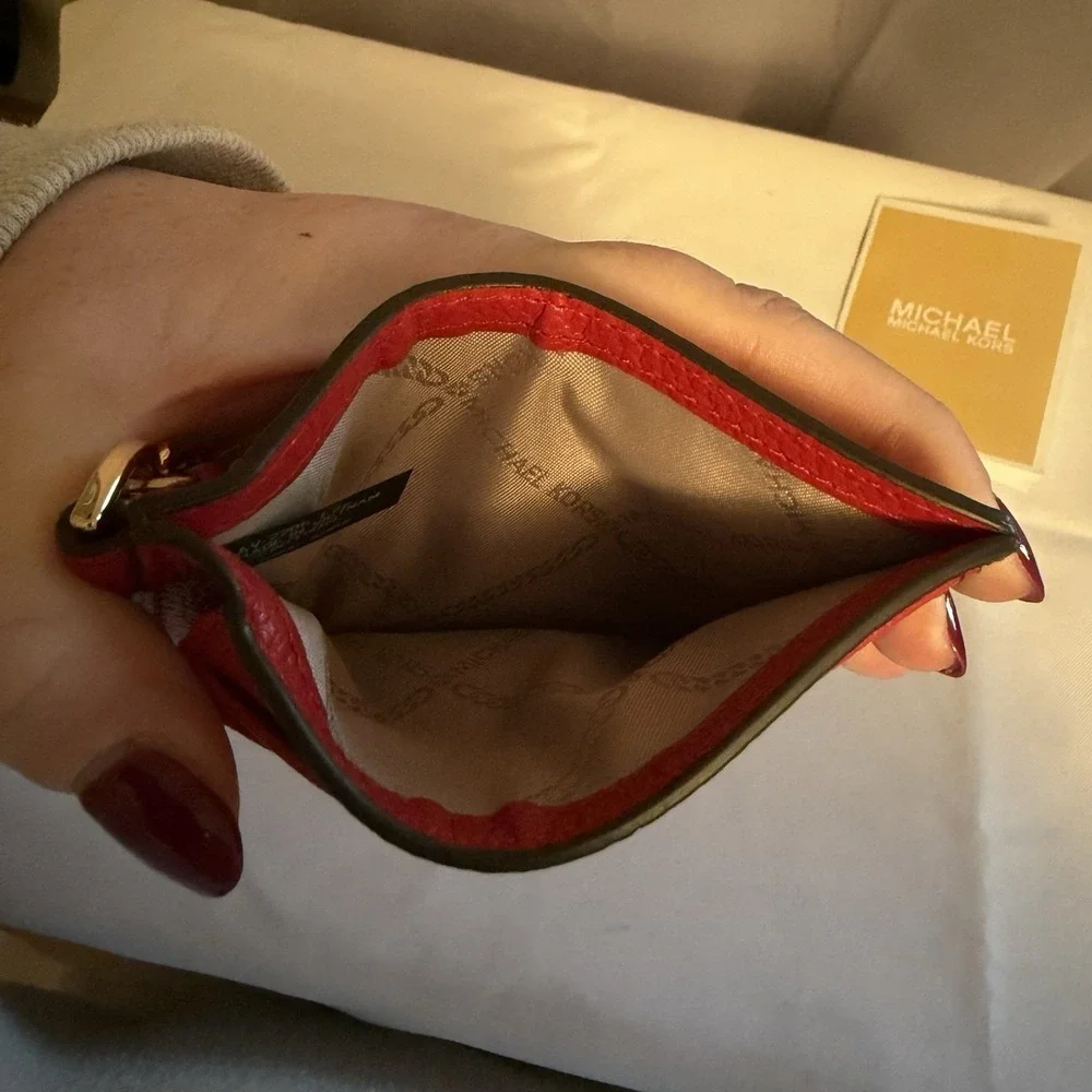 Michael Kors Crimson Red Jet Set Charm Small Leather ID Chain Card Holder $128